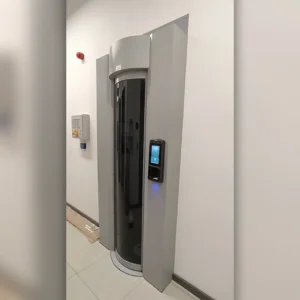 BioAffix Gate Extreme, a palm vein print-based biometric verification device connected to a mantrap turnstile to control access to the data center